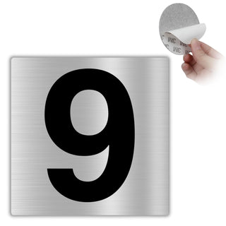LEIASA | Selbstklebende Hausnummer - 10x10 cm - Aluminium - Nr. 9 - Wo