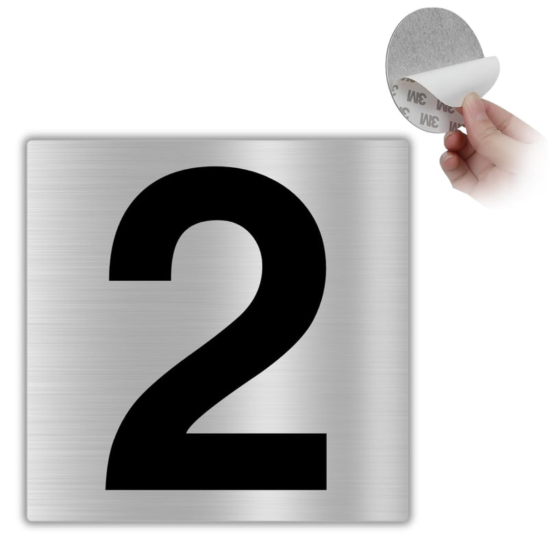 LEIASA | Selbstklebende Hausnummer - 10x10 cm - Aluminium - Nr. 2 - Wo