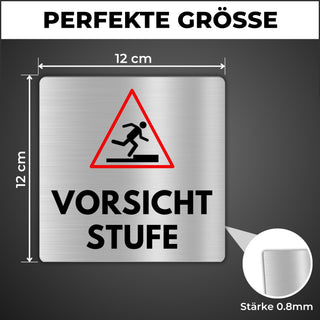 LEIASA | Schild Vorsicht Stufe - 12x12 cm - Aluminium - Achtung Stufe 
