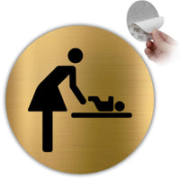 LEIASA | Goldenes Schild Wickelraum Mutter & Baby - Ø 10 cm - Stärke 0,8 mm - Aluminium - Runde selbstklebende Tafel - WC-Schild – Piktogramm Babywickelraum - (Wickelraum)