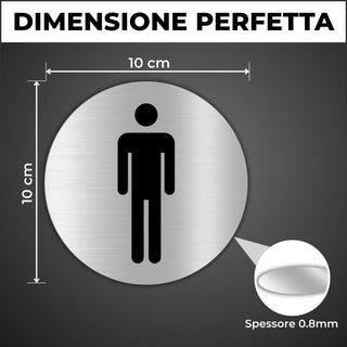 LEIASA | Segnale adesivo WC Uomo - Spessore 0.8 mm - Diametro Ø 100 mm