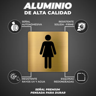 LEIASA | Señal Baño Mujer - 5x18 cm - Aluminio - Placa Aseo Señoras - Cartel Adhesivo Servicios Femeninos - Indicador Puerta Chicas - Rótulo Resistente Duradero - Grosor 0.8mm - (Baño Mujer)