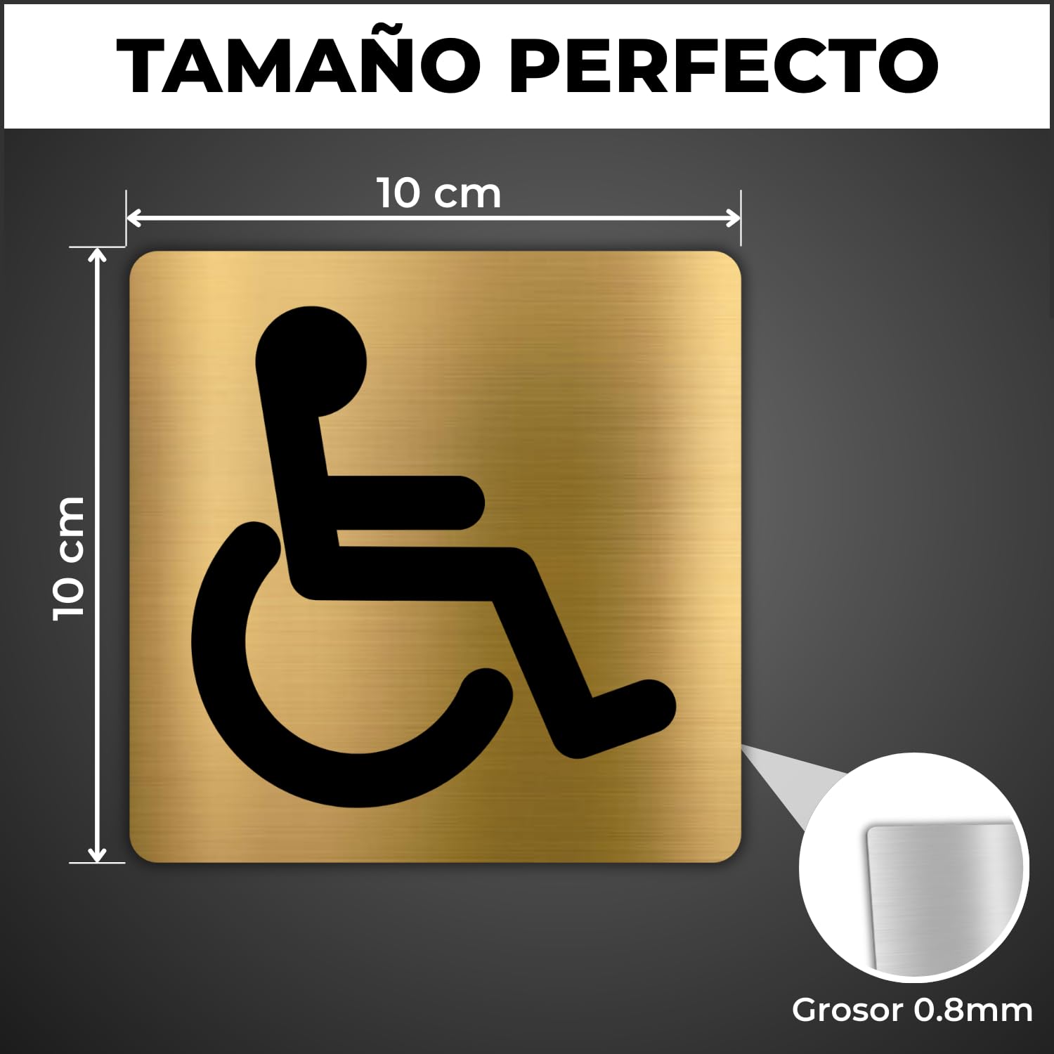 LEIASA | Behinderten-WC Schild - 10x10 cm - Aluminium Gold - Toilette 