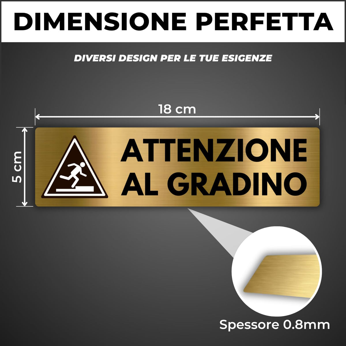LEIASA | Segnale Attenzione al Gradino - 5x18 cm - Alluminio - Cartell