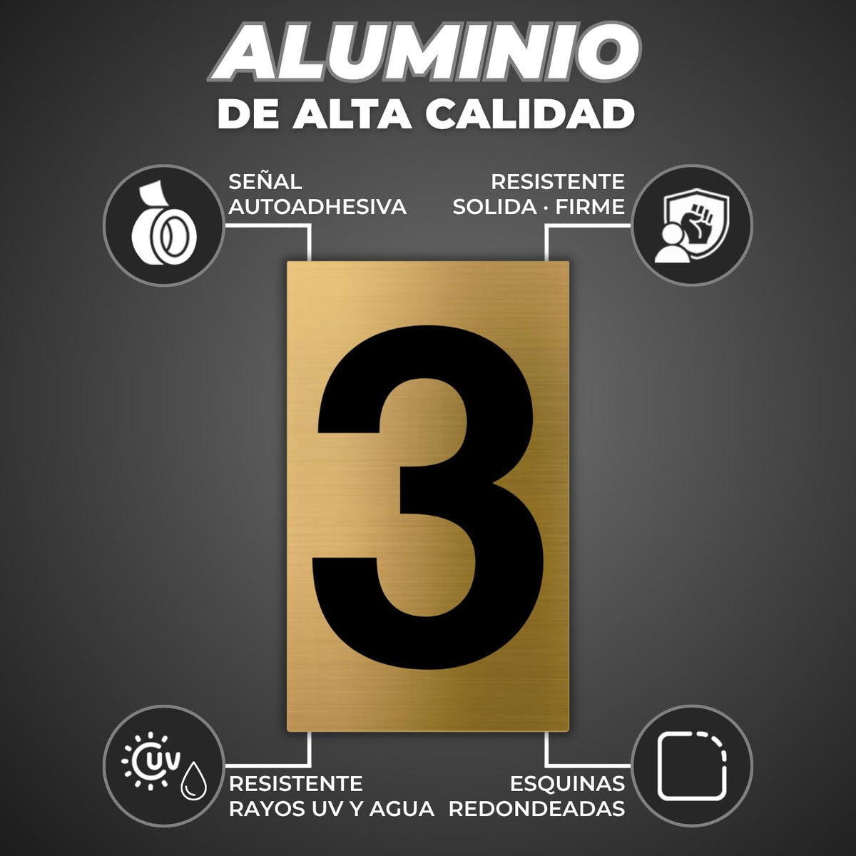 LEIASA | Goldene Hausnummer - 4x6,5 cm - Aluminium - Ziffernschild Tür