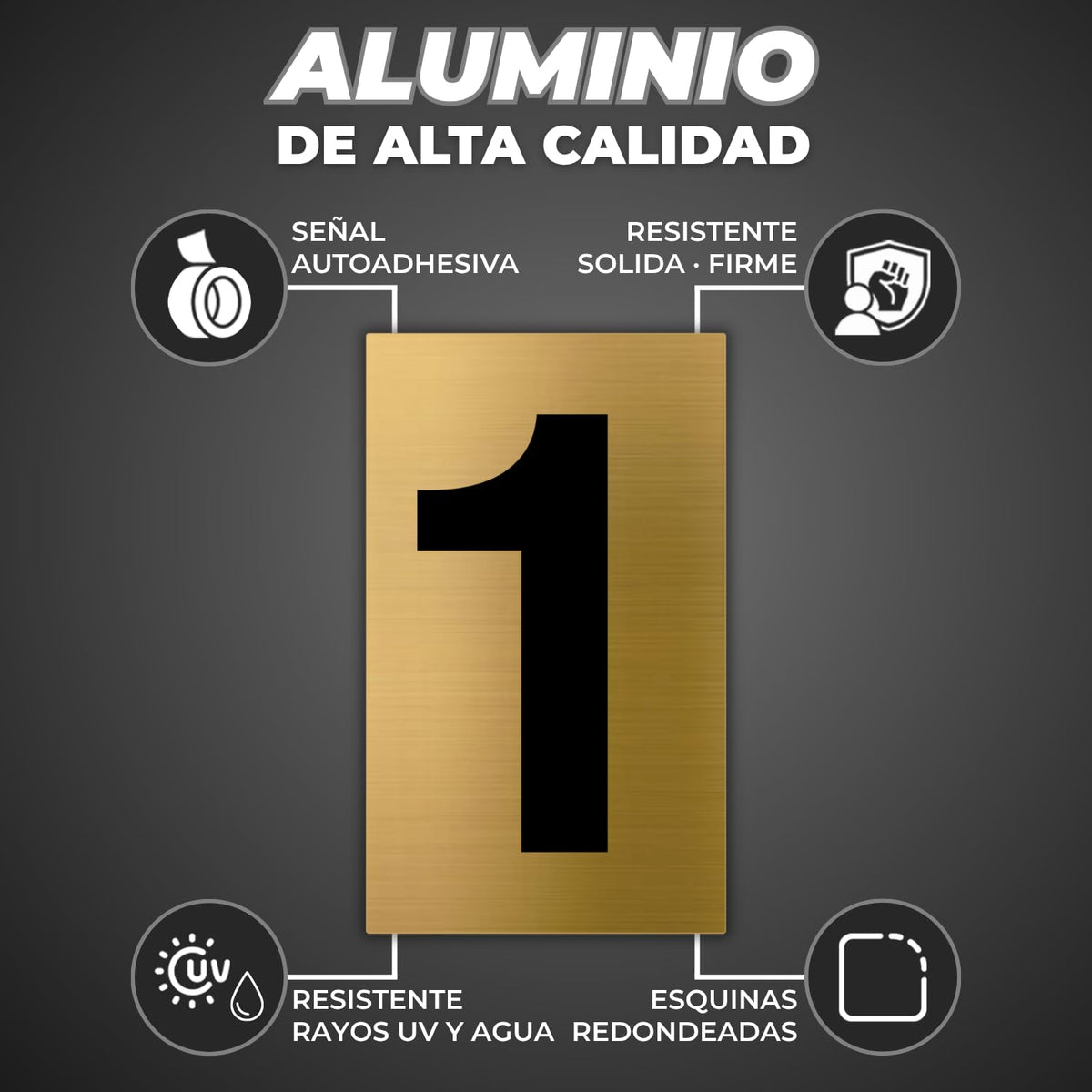 LEIASA | Goldene Hausnummer - 4x6,5 cm - Aluminium - Ziffernschild Tür