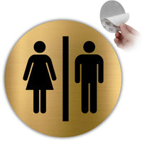 LEIASA | Goldenes Schild WC Damen & Herren - Ø 10 cm - Stärke 0,8 mm - Aluminium - Runde selbstklebende Tafel - Piktogramm Damen & Herren - Unisex-WC - (Unisex)