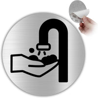 LEIASA | Selbstklebendes Händewaschschild - Dicke 0,6 mm - Durchmesser Ø 100 mm - Aluminium - Toilettenbeschilderung - Toilettenschild - (Signal zum Händewaschen)