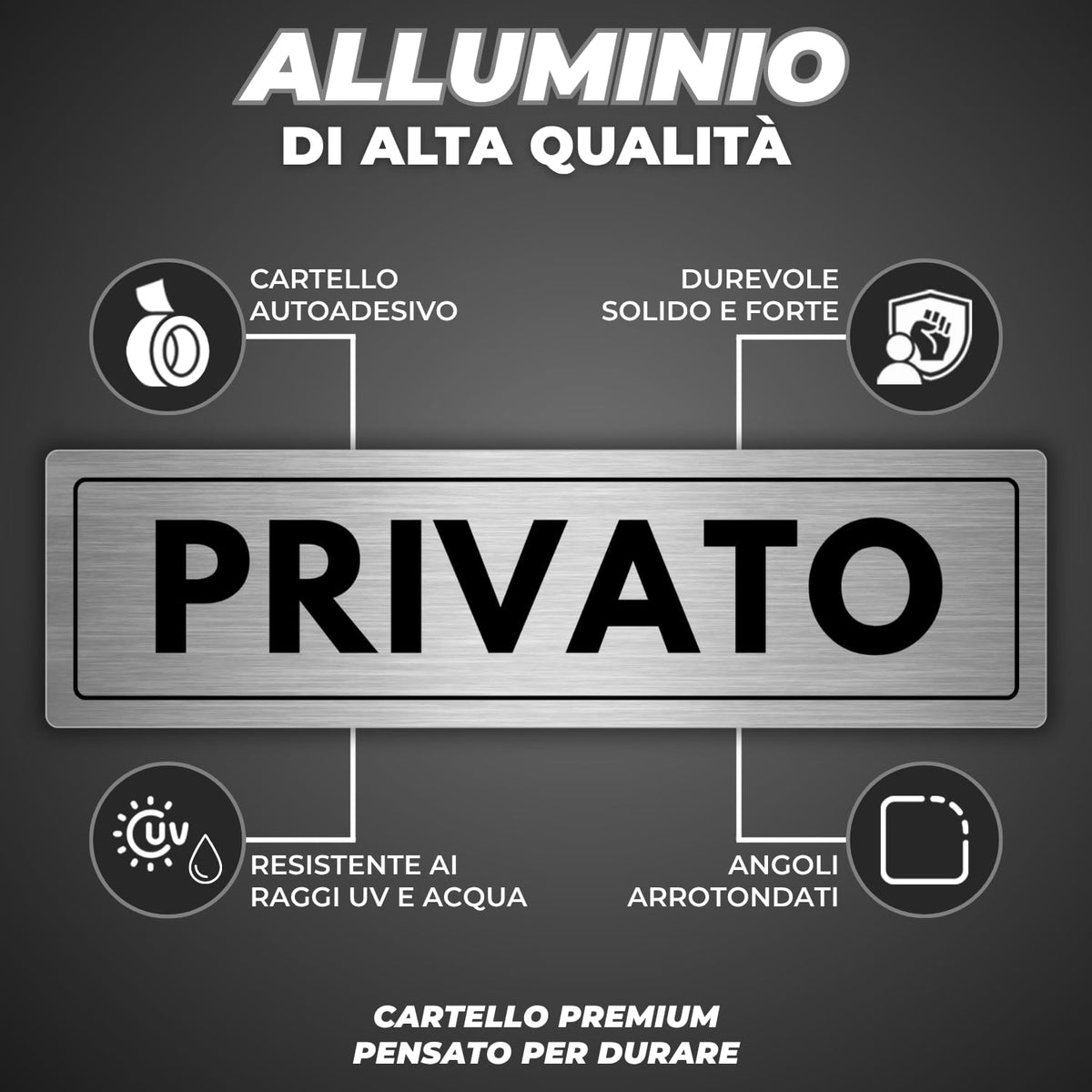 LEIASA | Segnale Privato - 5x18 cm - Alluminio - Cartello Area Privata