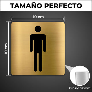 LEIASA | Panneau Toilettes Hommes - 10x10 cm - Aluminium Doré - Plaque