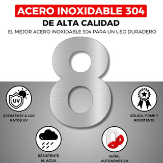 LEIASA | Numéro Adhésif Maison - 100 mm - Acier Inoxydable 304 - Nº 8 