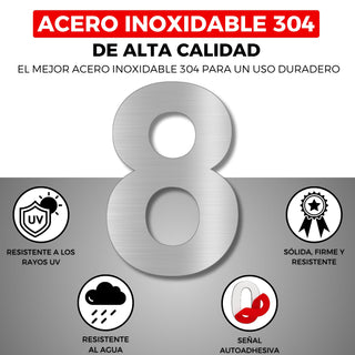 LEIASA | Numéro Adhésif Maison - 150 mm - Acier Inoxydable 304 - Nº 8 