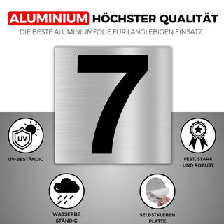 LEIASA | Selbstklebende Hausnummer - 10x10 cm - Aluminium - Nr. 7 - Wo