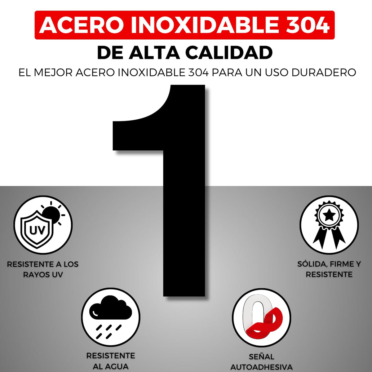 LEIASA | Numéro Adhésif Maison - 150 mm - Acier Inoxydable 304 - Nº 1 