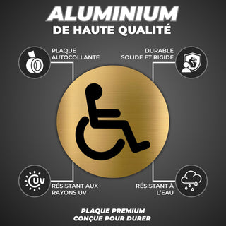 LEIASA | Segnale Dorato Bagno Disabili - Ø 10 cm - Spessore 0,8 mm - A