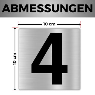 LEIASA | Selbstklebende Hausnummer - 10x10 cm - Aluminium - Nr. 4 - Wo