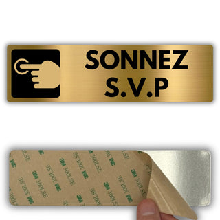 LEIASA | Panneau Sonnez S.V.P - 5x18 cm - Aluminium - Bouton Sonnette 
