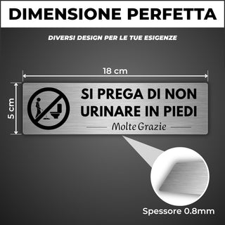 LEIASA | Cartello Non urinare in piedi - 5x18 cm - Spessore 0,8 mm - A