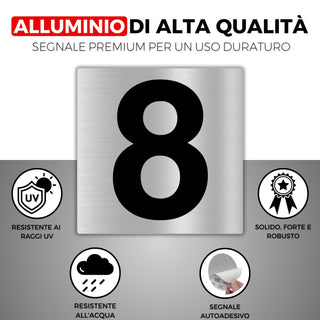 LEIASA | Numero Civico Adesivo - 10x10 cm - Alluminio - Nº 8 - Numero 