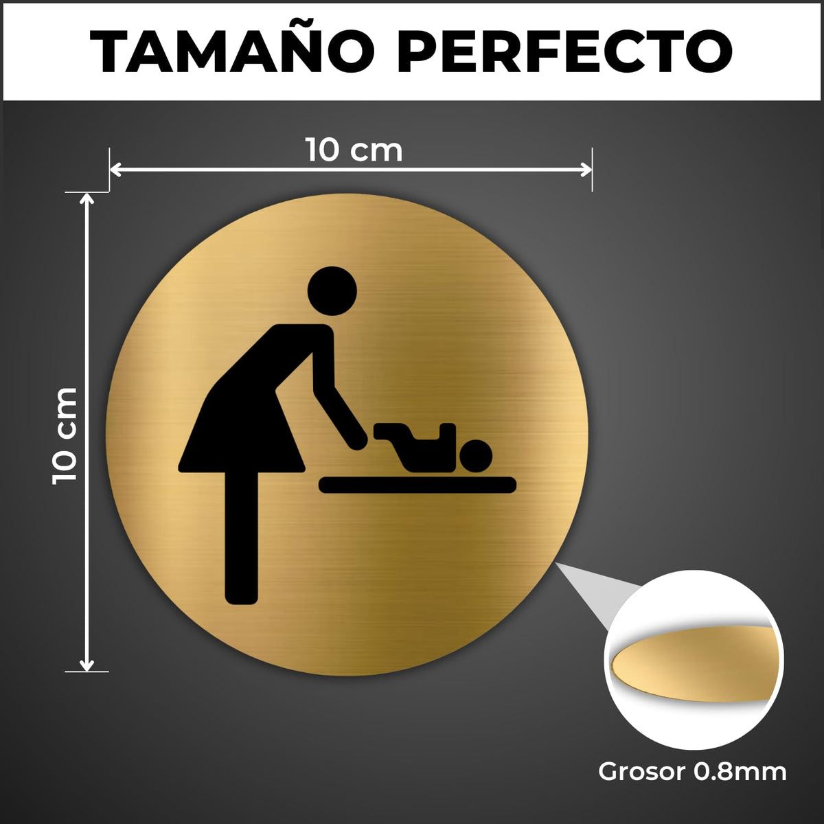 LEIASA | Segnale Dorato Bagno Mamma & Bebè - Ø 10 cm - Spessore 0,8 mm