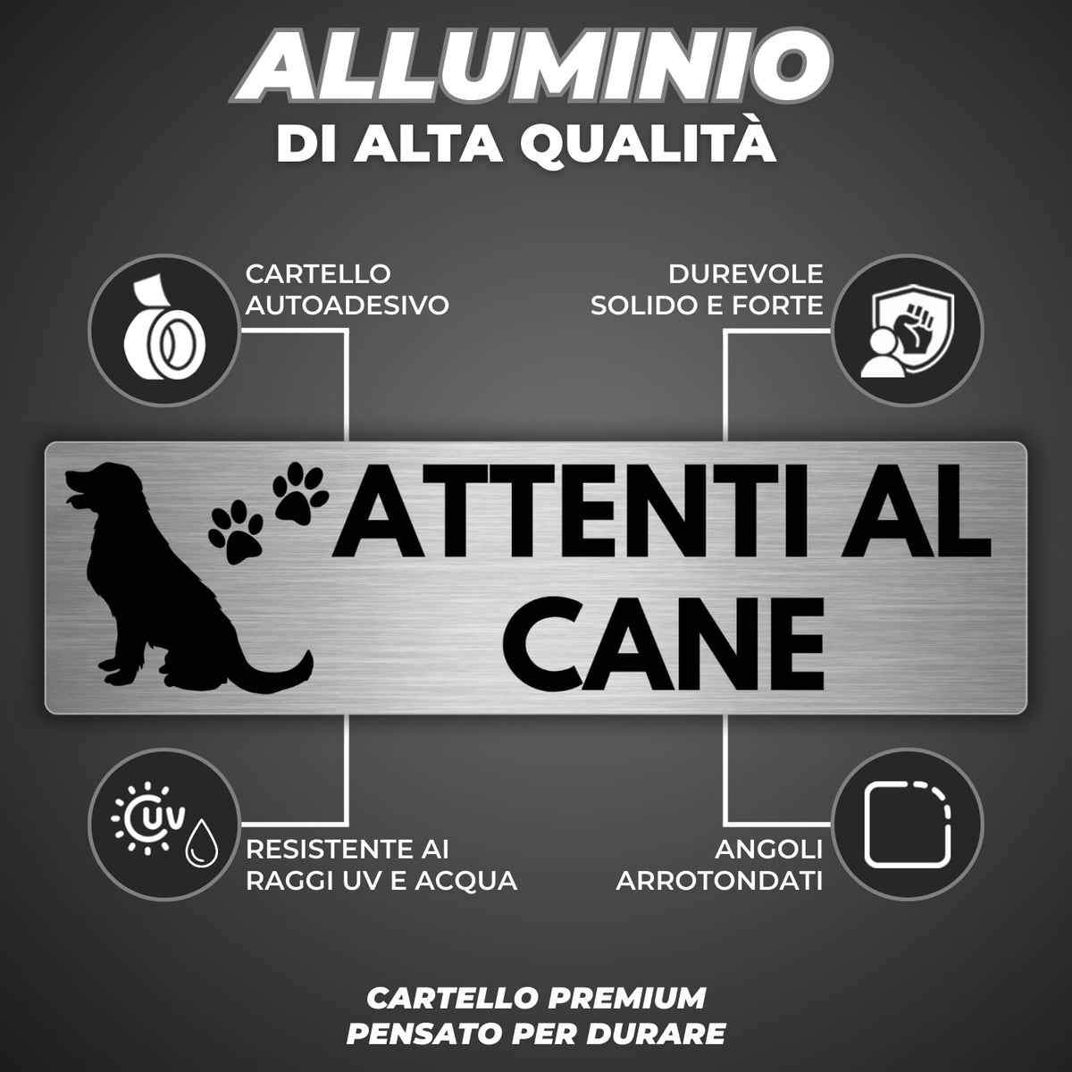 LEIASA | Segnale adesivo Attenti al cane - 5x18 cm - Spessore 0,8 mm -