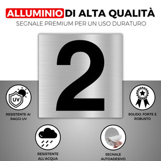 LEIASA | Numero Civico Adesivo - 10x10 cm - Alluminio - Nº 2 - Numero 