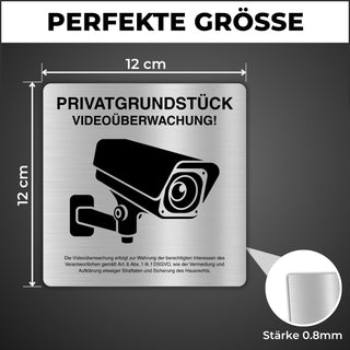 LEIASA | Schild Videoüberwachung - 12x12 cm - Aluminium - Achtung Kame