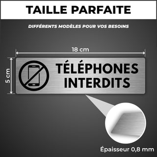 LEIASA | Panneau Téléphone Interdit - 5x18 cm - Aluminium - Portable N