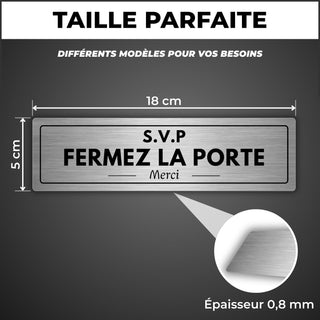 LEIASA | Plaque Fermez la Porte - 5x18 cm - Épaisseur 0,8 mm - Alumini