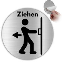 LEIASA | Selbstklebendes Schild Ziehen an der Tür - Durchmesser Ø 100 mm - Dicke 0,8 mm - Aluminium - Tür Ziehen - Zeichen Tür Ziehen - Schild Ziehen