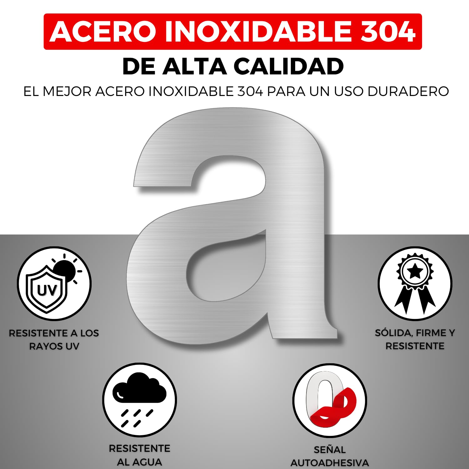 LEIASA | Numéro Adhésif Maison - 100 mm - Acier Inoxydable 304 - Nº A 