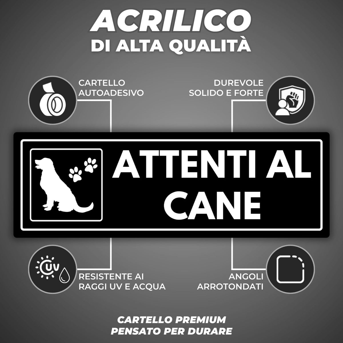 LEIASA | Segnale Attenti al Cane - 7,5 x 23 cm - Spessore 2 mm - Acril