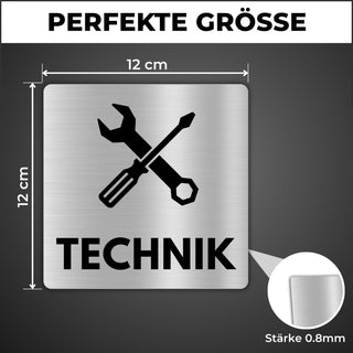 LEIASA | Schild Technik - 12x12 cm - Aluminium - Technikraum - Heizung