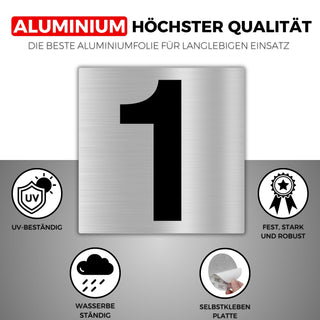 LEIASA | Selbstklebende Hausnummer - 10x10 cm - Aluminium - Nr. 1 - Wo