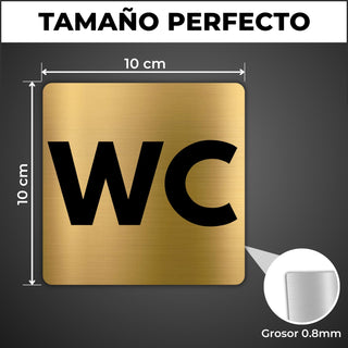 LEIASA | Señal Baño WC - 10x10 cm - Aluminio - Placa Aseos Públicos - Cartel Adhesivo Servicios - Indicador Puerta Lavabos - Rótulo Visible - Grosor 0.8mm - (WC)