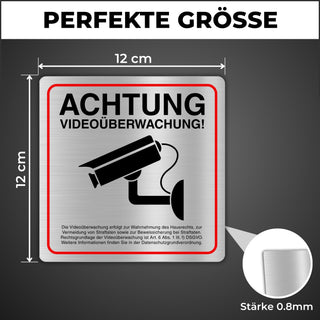 LEIASA | Schild Videoüberwachung - 12x12 cm - Aluminium - Achtung Kame