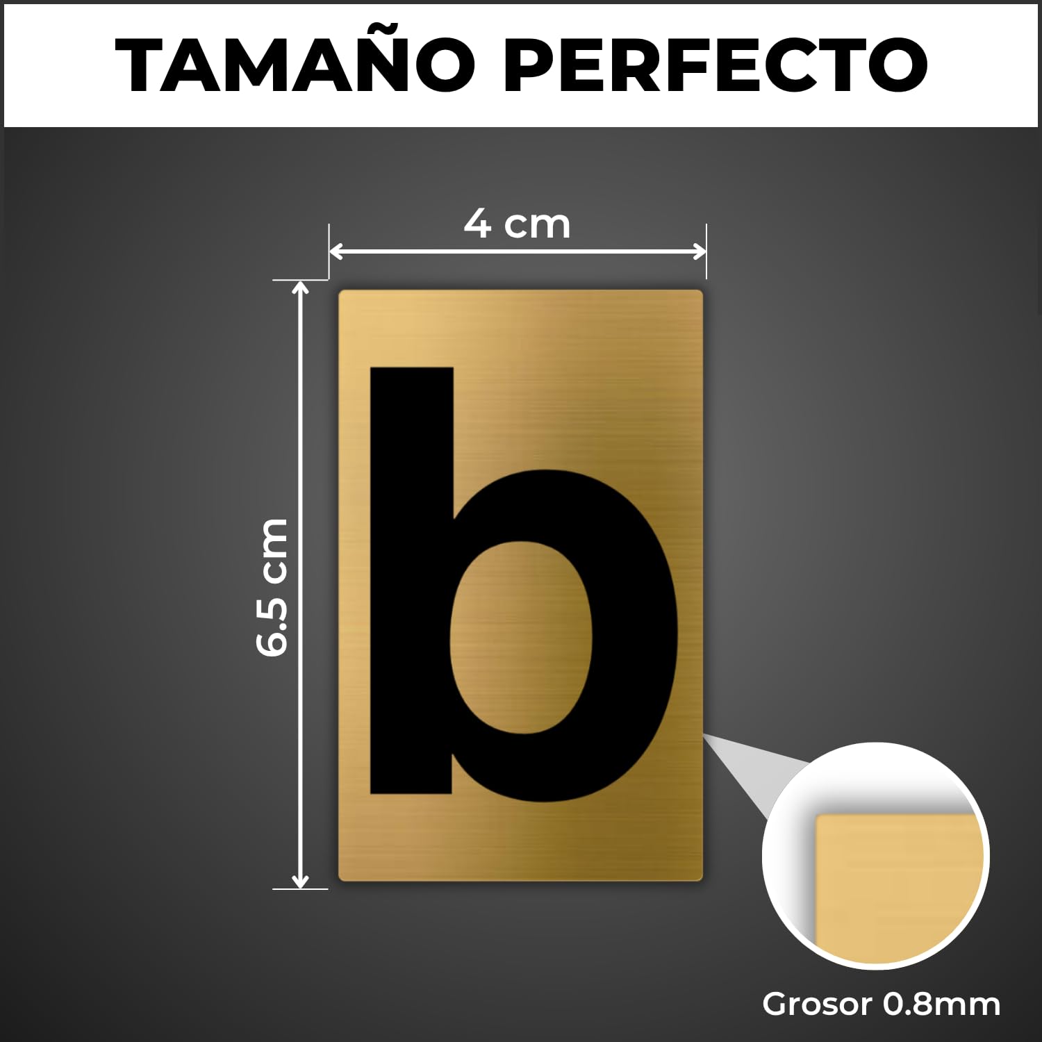 LEIASA | Número de Casa - 4x6,5 cm - Aluminio - Placa Numeración Portal - Numero para Buzón - Cifra Puerta Hotel - Cartel Dirección - Señal Número Edificio - Grosor 0.8 mm - Dorado (b, 65mm)