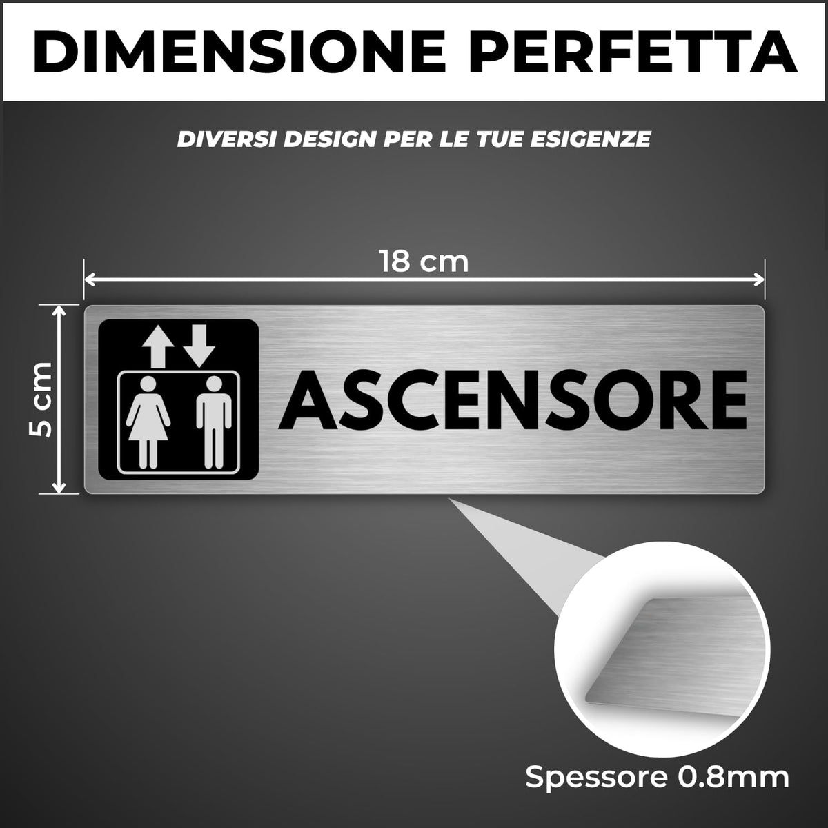 LEIASA | Cartello Ascensore - 5x18 cm - Spessore 0,8 mm - Alluminio - 