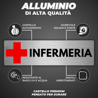 LEIASA | Cartello Infermeria - 5x18 cm - Spessore 0,8 mm - Alluminio -