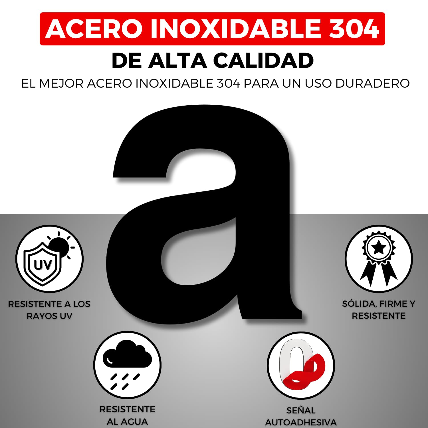 LEIASA | Número Adhesivo Casa - 150 mm - Acero Inoxidable 304 - Nº A - Número Apartamento Hotel - Enumeración Puertas - Número dirección - Exterior e Interior - Número A (a, 150 mm)