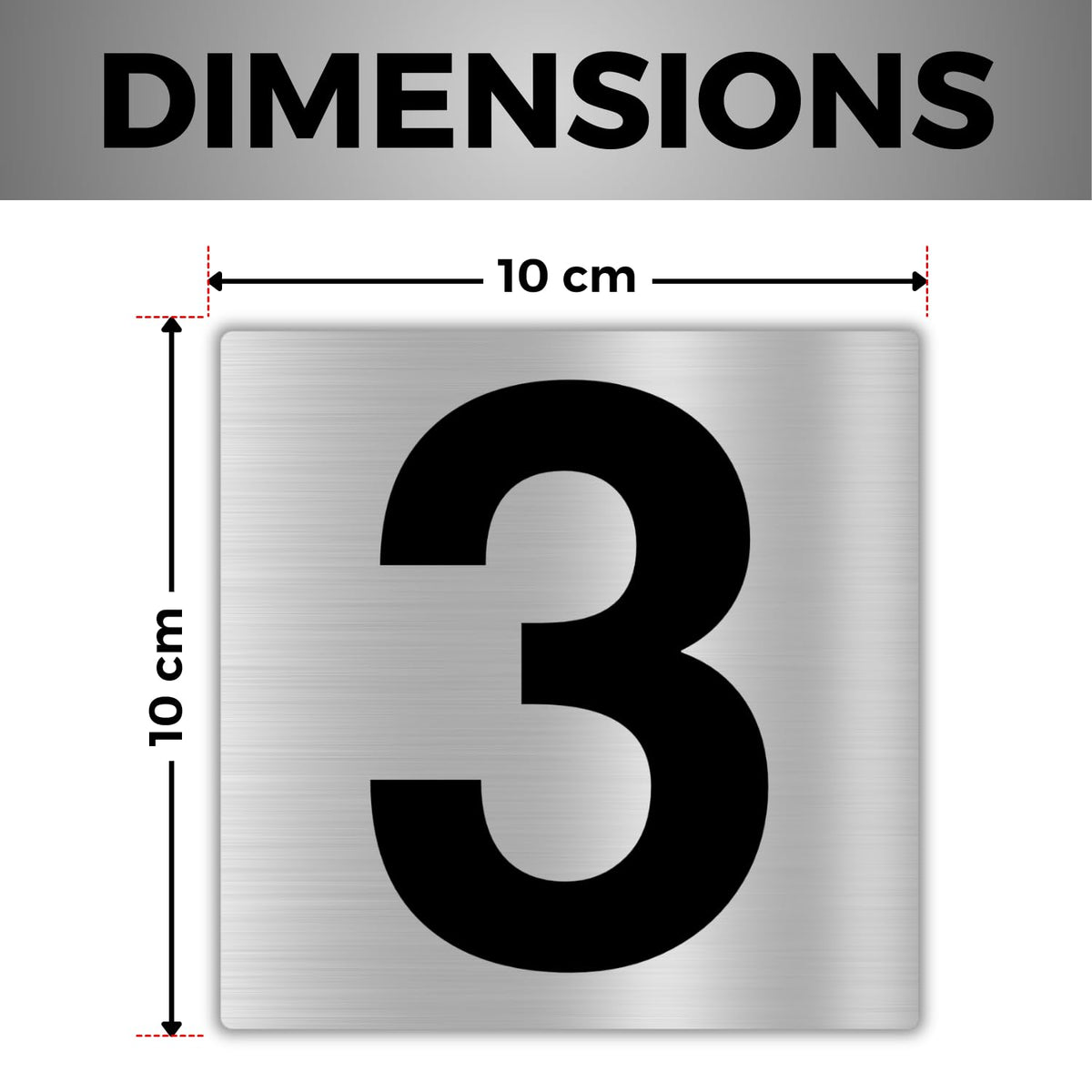 LEIASA | Numéro Autocollant Maison - 10x10 cm - Aluminium - N° 3 - Num