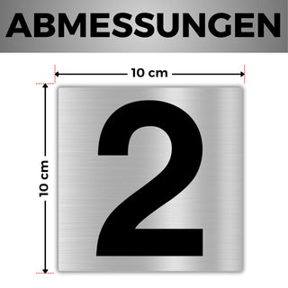 LEIASA | Selbstklebende Hausnummer - 10x10 cm - Aluminium - Nr. 2 - Wo