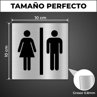 LEIASA | Panneau Toilettes Hommes Femmes - 10x10 cm - Aluminium - Plaq