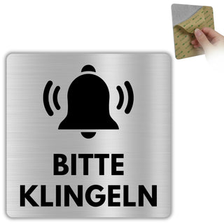 LEIASA | Schild Bitte Klingeln - 12x12 cm - Aluminium - Hier Klingeln 
