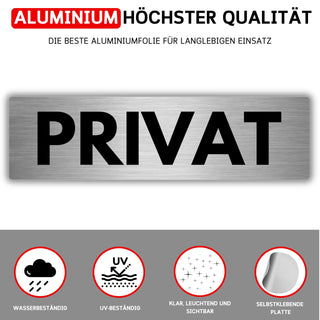 LEIASA | Selbstklebendes Schild Privat - 5x18 cm - Dicke 0,8 mm - Alum