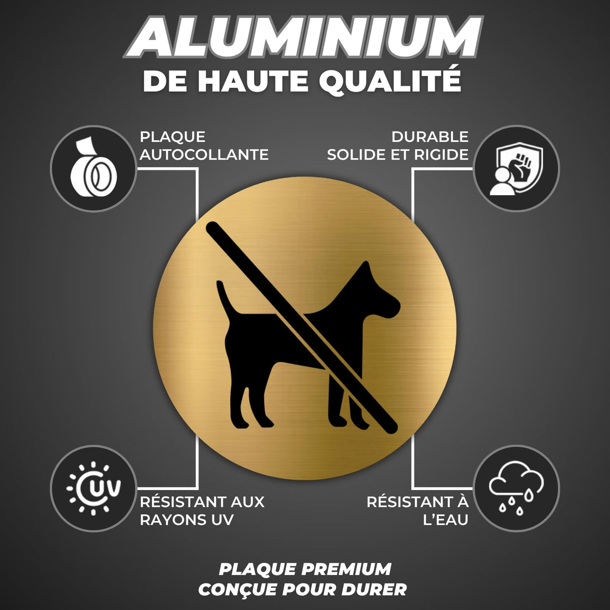 LEIASA | Goldenes Schild Hunde Verboten - Ø 10 cm - Stärke 0,8 mm - Al