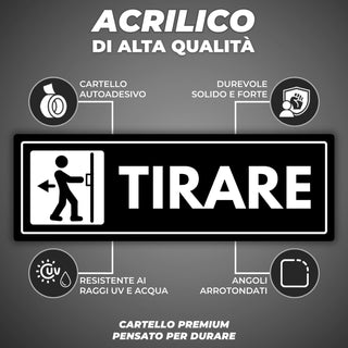 LEIASA | Segnale Tirare la Porta - 7,5 x 23 cm - Spessore 2 mm - Acril