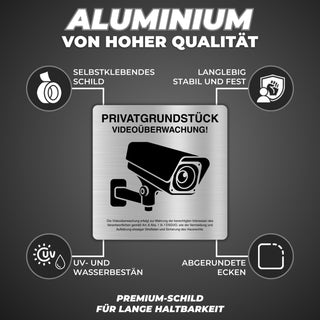 LEIASA | Schild Videoüberwachung - 12x12 cm - Aluminium - Achtung Kame