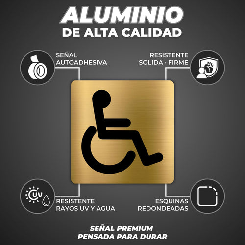 LEIASA | Behinderten-WC Schild - 10x10 cm - Aluminium Gold - Toilette 
