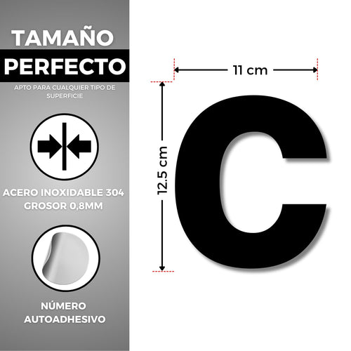 LEIASA | Numéro Adhésif Maison - 150 mm - Acier Inoxydable 304 - Nº C 